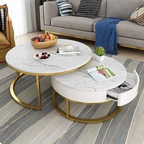 Furnish Lap Marbled Look Square Coffee Table Set of 2 (White Golden)