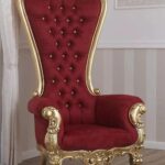Furnish Lap Throne Armchair Golden Leaf Velvet Fabric