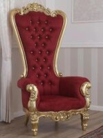 Furnish Lap Throne Armchair Golden Leaf Velvet Fabric