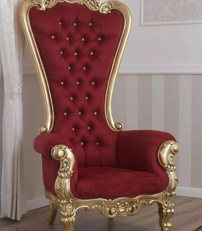 Furnish Lap Throne Armchair Golden Leaf Velvet Fabric