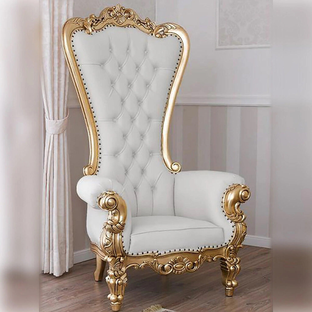 Furnish Lap Luxurious High Back throne Gold Leaf & Buttons Arm Chairs 4