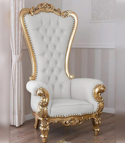 Furnish Lap Luxurious High Back throne Gold Leaf & Buttons Arm Chairs 4