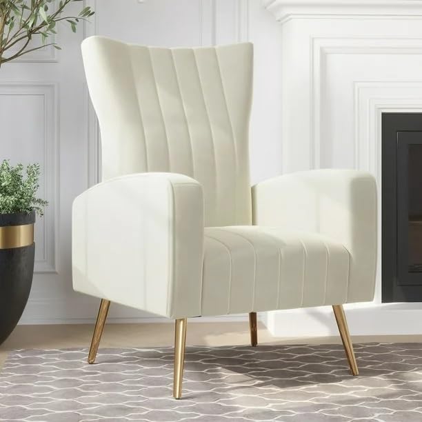 Furnish Lap Accent Armchairs in Metal Legs 1 - White