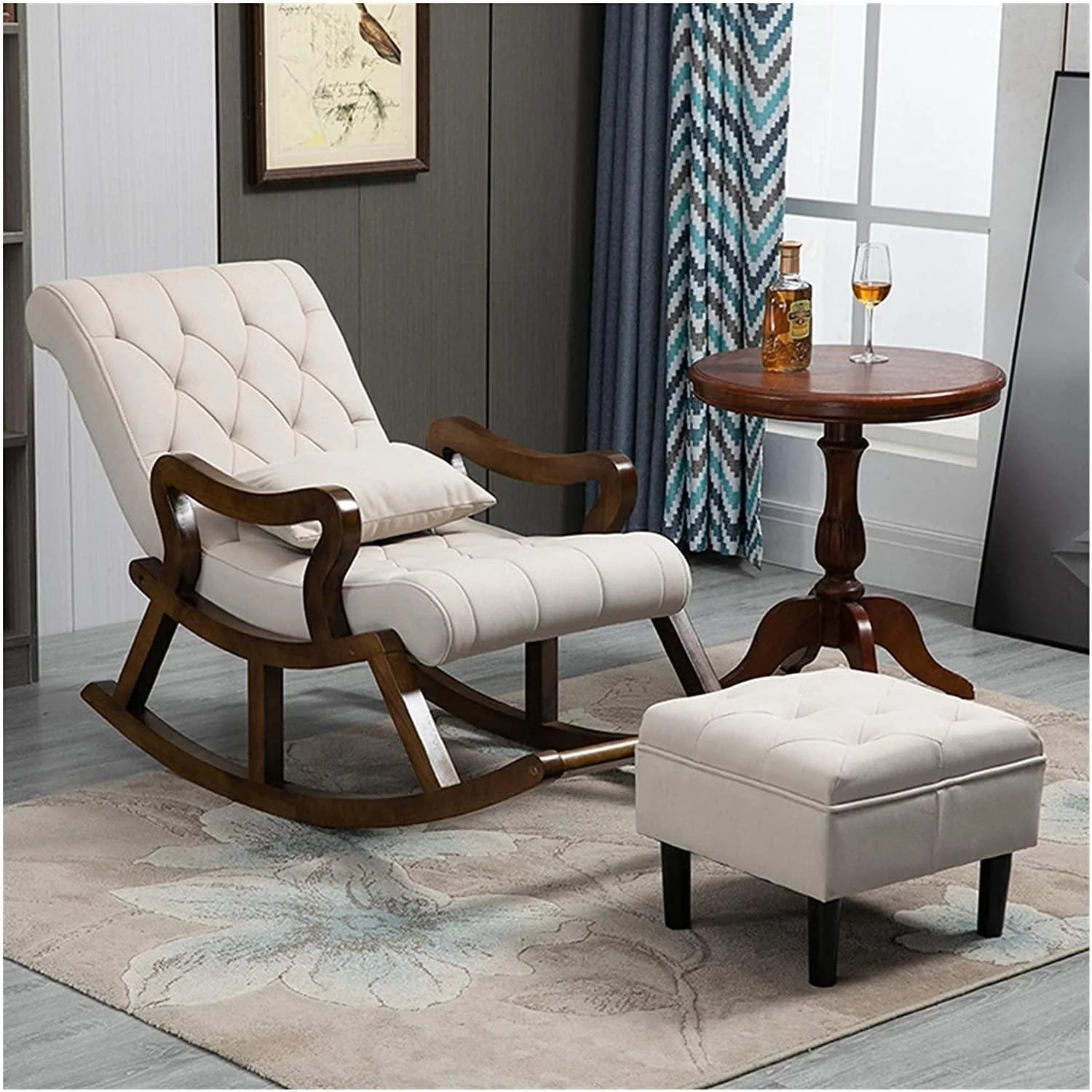 Furnish Lap Modern Rocking Chair with Button Tufted Footrest Velvet Fabric(Beige) Furnish Lap Modern Rocking Chair with Button Tufted Footrest Velvet Fabric(Beige)