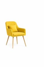 Furnish Lap Velvet Upholstered Modern Accent Arm Chair with Cushion - Golden Legs ( Yellow )