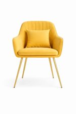 Furnish Lap Velvet Upholstered Modern Accent Arm Chair with Cushion - Golden Legs (Yellow )