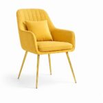 Furnish Lap Velvet Upholstered Modern Accent Arm Chair with Cushion - Golden Legs (Yellow)