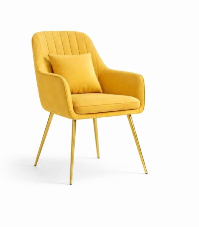 Furnish Lap Velvet Upholstered Modern Accent Arm Chair with Cushion - Golden Legs (Yellow)