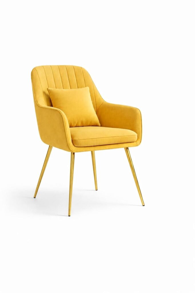 Furnish Lap Velvet Upholstered Modern Accent Arm Chair with Cushion - Golden Legs (Yellow)