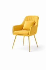 Furnish Lap Velvet Upholstered Modern Accent Arm Chair with Cushion - Golden Legs ( Yellow)