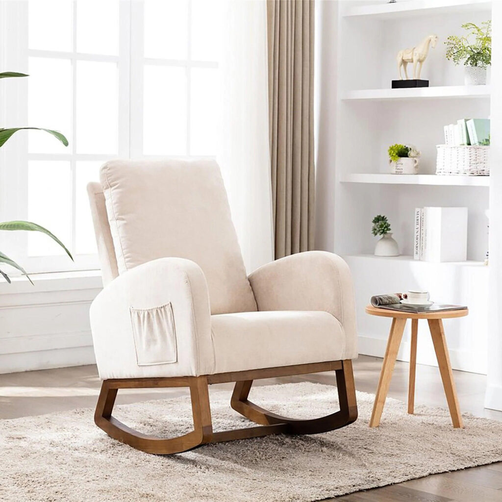Furnish Lap Wooden Glider Rocking Chairs(Beige Color)