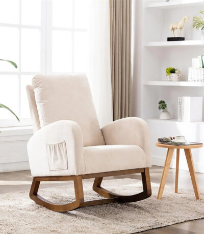 Furnish Lap Wooden Glider Rocking Chairs(Beige Color)