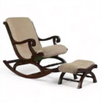 Furnish Lap Wooden Rocking Chair with Foot Rest Stool ( Walnut )