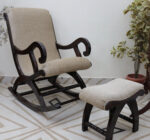 Furnish Lap Wooden Rocking Chair with Foot Rest (Walnut )