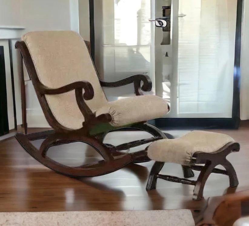 Furnish Lap Wooden Rocking Chair with Footrest ( Walnut )