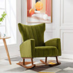 Furnish Lap Wooden Velvet Accent Rocking Chair (Green )