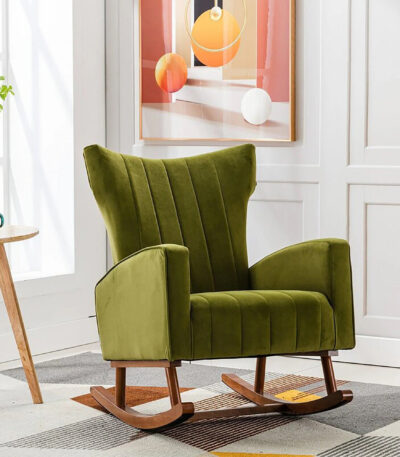 Furnish Lap Wooden Velvet Accent Rocking Chair (Green )