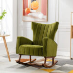 Furnish Lap Wooden Velvet Accent Rocking Chair (Green)