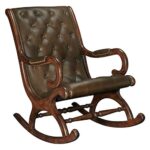 Furnish Lap - Solid Sheesham Wood Leatherate Rocking Chair for Adults for Living Room Dark Brown